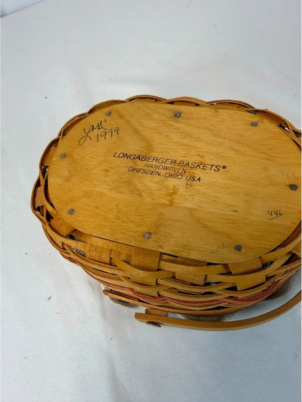 1999 Longaberger Mother's Day Basket w/Floral Liner, Protector & Tie-On